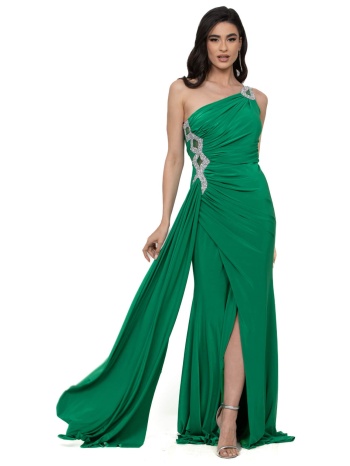φορεμα μακρυ μονοπλευρο με κεντημα πρασινο πρασινο