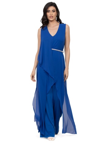 ολοσωμη φορμα plus size μουσελινα μπλε ρουα