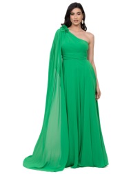 φορεμα μονοπλευρο μουσελινα μακρυ πρασινο