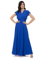 φορεμα plus size μακρυ κρουαζε με ζωνη μπλε ρουα