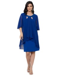 φορεμα plus size μιντι με χυτη μουσελινα μπλε ρουα