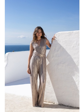 ολοσωμη φορμα μεταλιζε πλισε με ζωνη χρυσο σε προσφορά