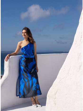 φορεμα μονοπλευρο με ζωνη μπλε ρουα σε προσφορά