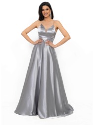 φορεμα μαξι σατεν εξωπλατο ασημι ασημι