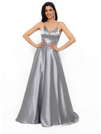 φορεμα μαξι σατεν εξωπλατο ασημι ασημι