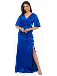 φορεμα plus size σατεν μακρυ μπλε ρουα μπλε ρουα