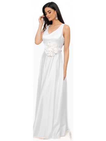 φορεμα plus size bridal με λουλουδι μπουτονιερα λευκο