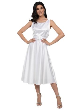 φορεμα μιντι σατεν κλος με ζωνη λευκο λευκο σε προσφορά