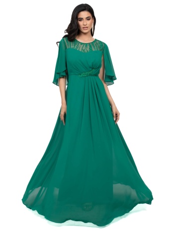 φορεμα plus size μακρυ μουσελινα με σχεδιο glitter πρασινο