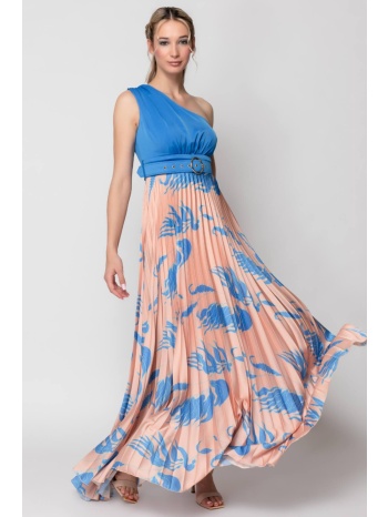 φορεμα μακρυ πλισε μονοπλευρο με ζωνη multicolor σε προσφορά