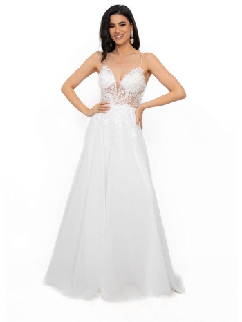 φορεμα bridal μουσελινα με δαντελα στο μπουστο λευκο