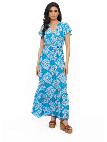 φορεμα βισκοζ κρουαζε με βολαν σιελ σιελ σε προσφορά