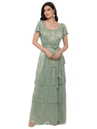 φορεμα plus size πλισε μεταλιζε με βολαν μεντα μεντα