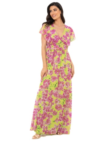 φορεμα plus size μακρυ εμπριμε με βολαν και δεσιμο σε προσφορά