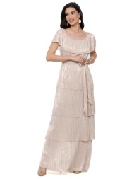 φορεμα πλισε μεταλιζε με βολαν χρυσο χρυσο