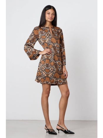 φορεμα σατεν εμπριμε σε χαλαρη γραμμη καφε σε προσφορά