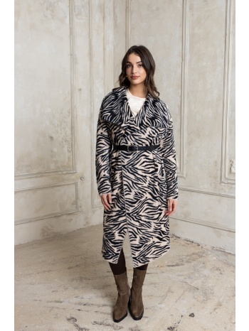 ζακετα ζεβρα μακρια με τσεπες μπεζ σε προσφορά