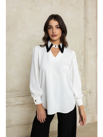 πουκαμισα με παγιετες στον γιακα λευκη λευκο σε προσφορά