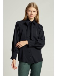 πουκαμισο μονοχρωμο με δεσιμο στο λαιμο μαυρο μαυρο