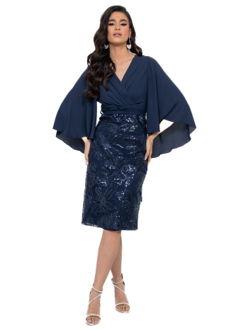 φορεμα plus size μιντι με μουσελινα μανικια μπλε σε προσφορά