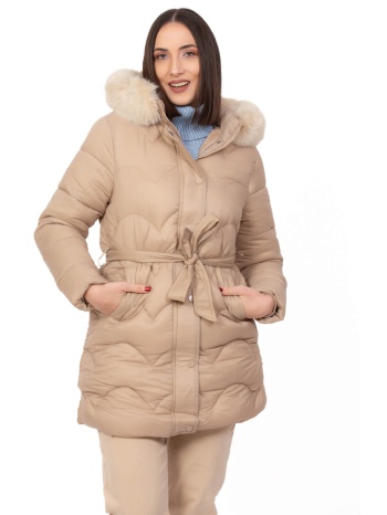 μπουφαν plus size με επενδυση γουνα μπεζ μπεζ σε προσφορά