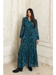 φορεμα μακρυ με ζωνη πετρολ πετρολ