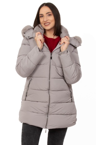 μπουφαν μακρυ με επενδυση γουνα γκρι γκρι σε προσφορά