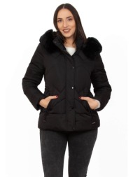μπουφαν plus size κοντο με κουκουλα μαυρο