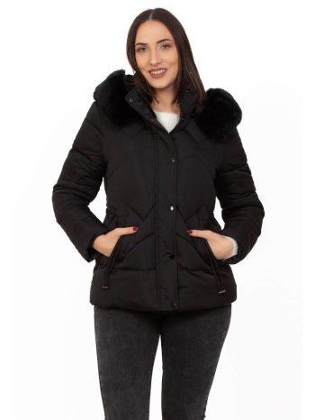 μπουφαν plus size κοντο με κουκουλα μαυρο σε προσφορά