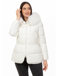 μπουφαν κοντο με κουκουλα λευκο λευκο