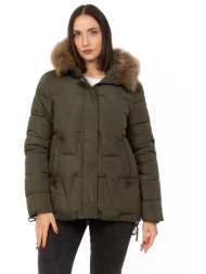 μπουφαν plus size κοντο με σουρες στο πλαι χακι χακι