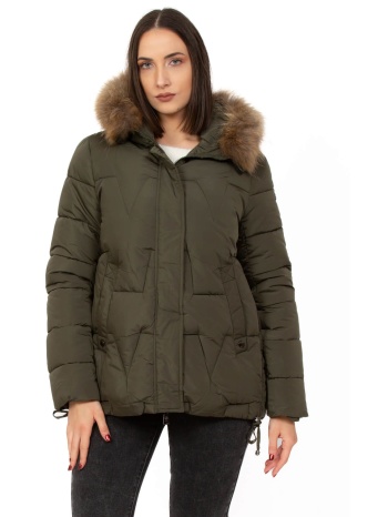 μπουφαν plus size κοντο με σουρες στο πλαι χακι χακι σε προσφορά