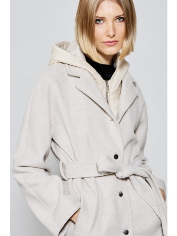 παλτο με αποσπωμενο γιλεκο με κουκουλα εκρου εκρου σε προσφορά