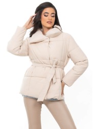 μπουφαν κοντο puffer με ζωνη εκρου εκρου