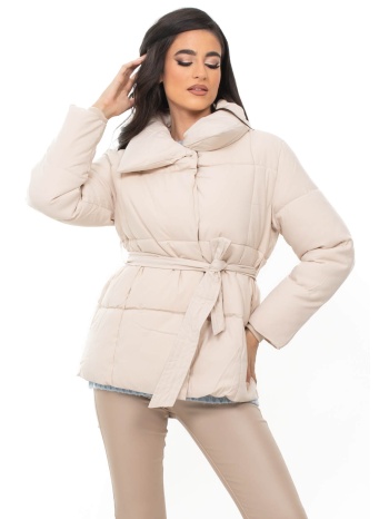 μπουφαν κοντο puffer με ζωνη εκρου εκρου σε προσφορά