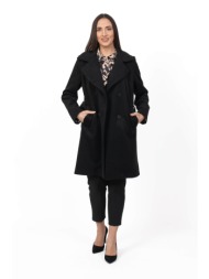παλτο plus size με γιακα και ζωνη μαυρο μαυρο