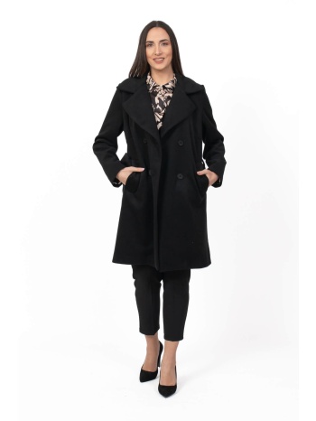 παλτο plus size με γιακα και ζωνη μαυρο μαυρο σε προσφορά