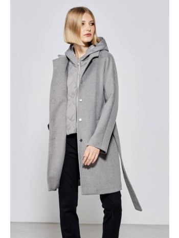 παλτο με αποσπωμενο γιλεκο με κουκουλα γκρι γκρι σε προσφορά