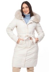 μπουφαν μακρυ με κουκουλα εκρου εκρου