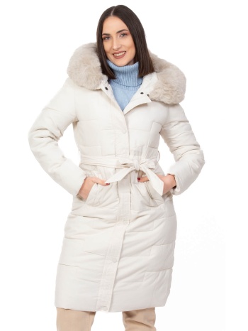 μπουφαν μακρυ με κουκουλα εκρου εκρου σε προσφορά