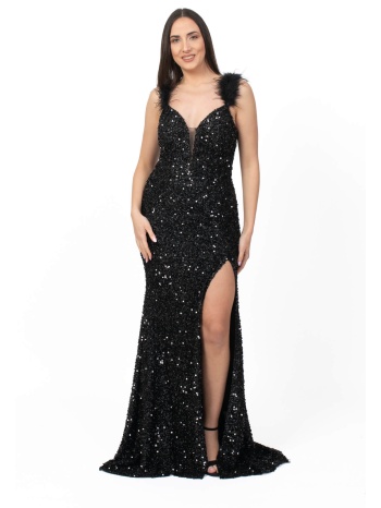 φορεμα μακρυ παγετα με πουπουλο μαυρο