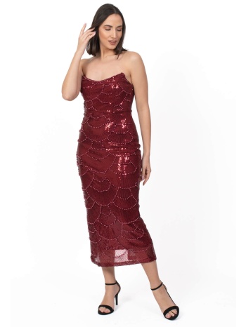 φορεμα στραπλες παγετα με περλες μπορντο