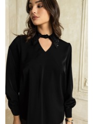 πουκαμισα με παγιετες στον γιακα μαυρη μαυρο
