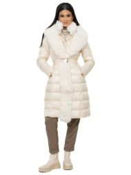 μπουφαν μακρυ με αποσπωμενη γουνα εκρου εκρου