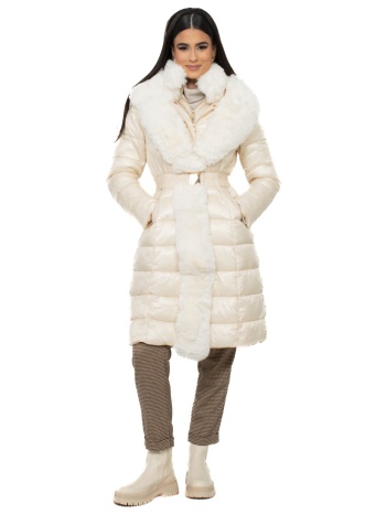 μπουφαν μακρυ με αποσπωμενη γουνα εκρου εκρου σε προσφορά