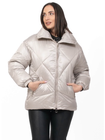 μπουφαν κοντο με σχεδιο στην πλατη μπεζ σε προσφορά