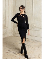 φουστα μιντι με σκισιμο και σουρα μαυρο