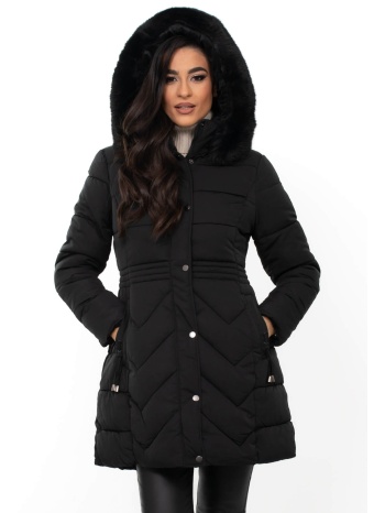 μπουφαν μακρυ με επενδυση και κουκουλα μαυρο σε προσφορά