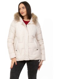 μπουφαν plus size κοντο με σουρες στο πλαι εκρου εκρου