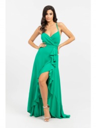 φορεμα μακρυ με βολαν ανοιγμα μπροστα και ανοιχτη πλατη με κορδονια πρασινο πρασινο